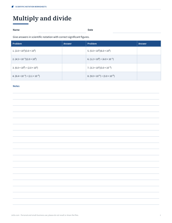 Preview of Scientific Notation Multiply and Divide Worksheet